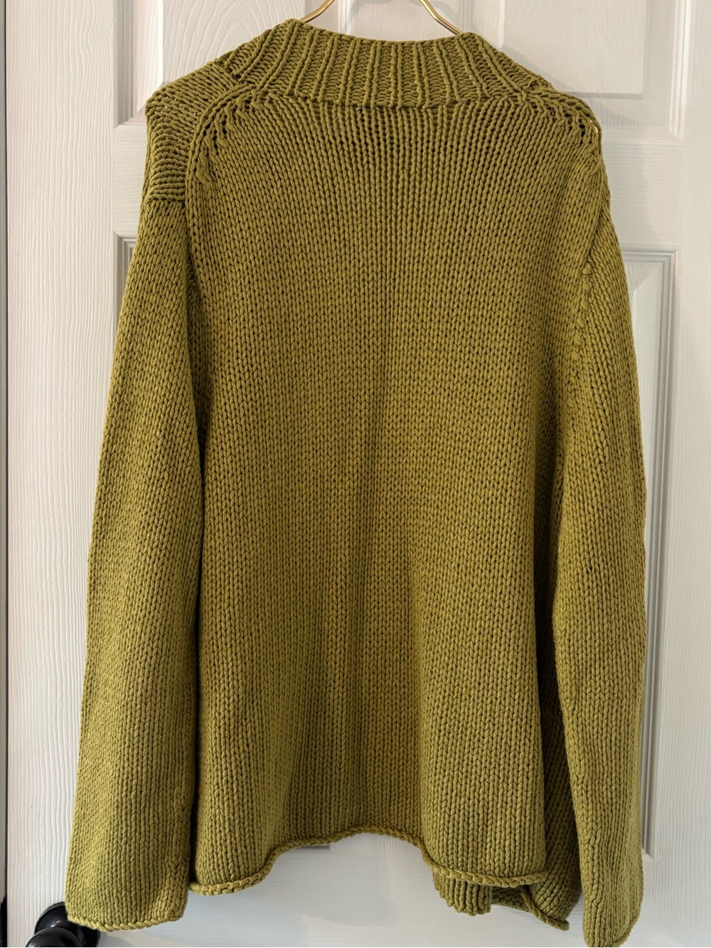 Eileen Fisher Chartreuse Olive Green Chunky Knit Cardigan Sweater XL Rolled Hem - Picture 3 of 5